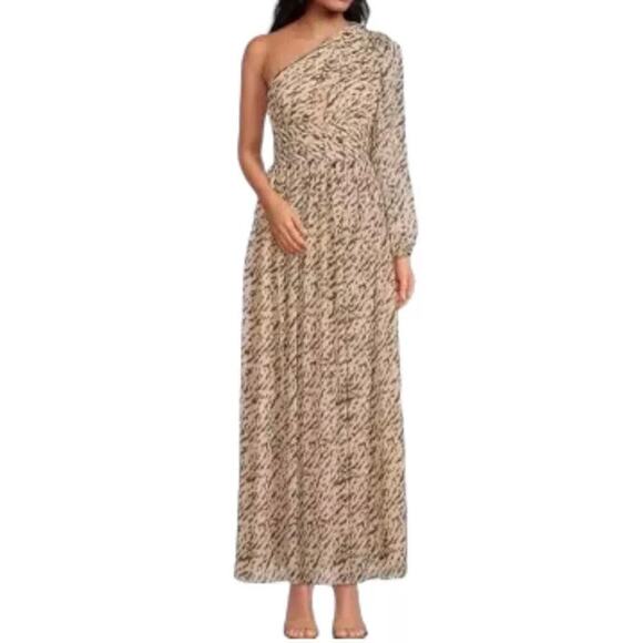 Gianni Bini Dalia Asymmetrical Neckline Chiffon Animal Print Maxi Dress size 0 - Picture 1 of 12
